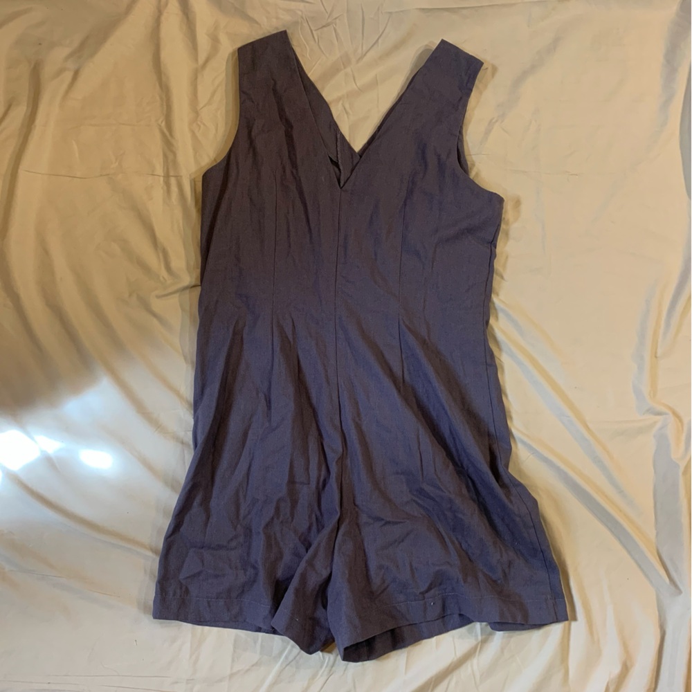 Sleeveless Navy Button-Front Romper - Picture 7 of 10